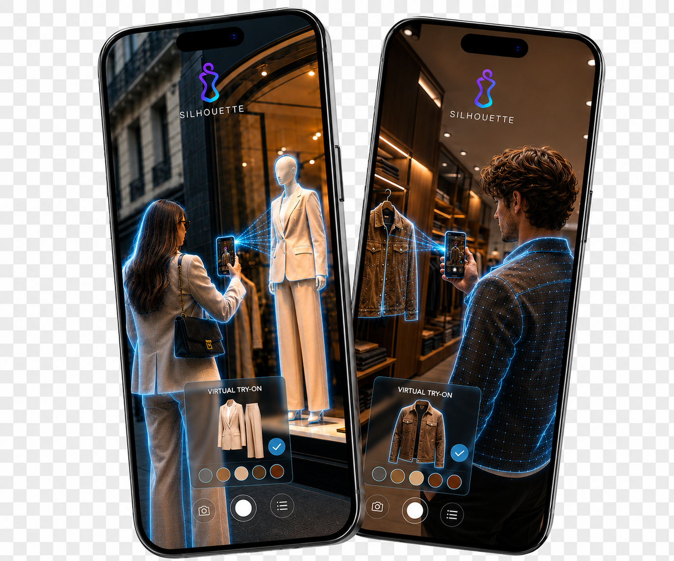 Aperçu de l’application Silhouette sur deux smartphones.